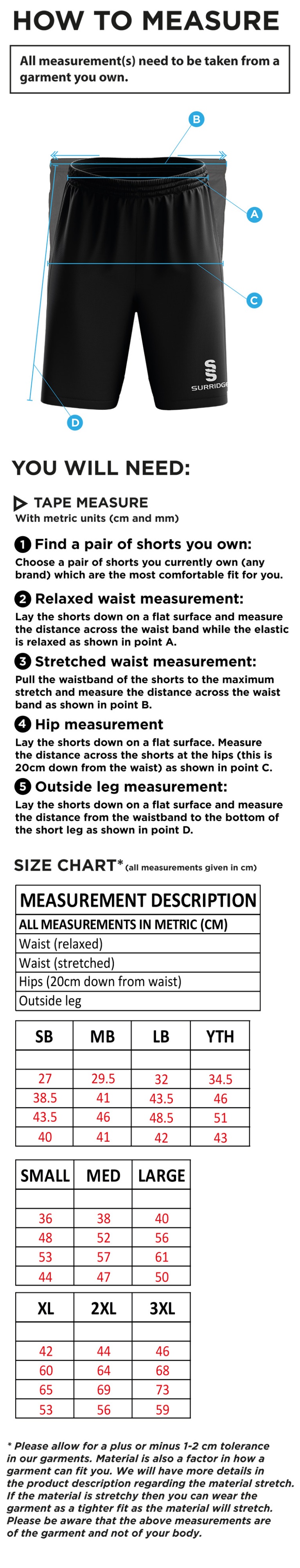 Ketteringham Hall CC - Blade Shorts - Size Guide
