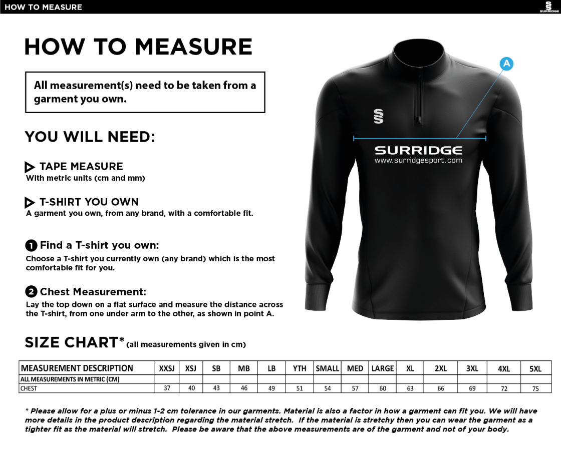 Ketteringham Hall CC - Blade Performance Top - Size Guide