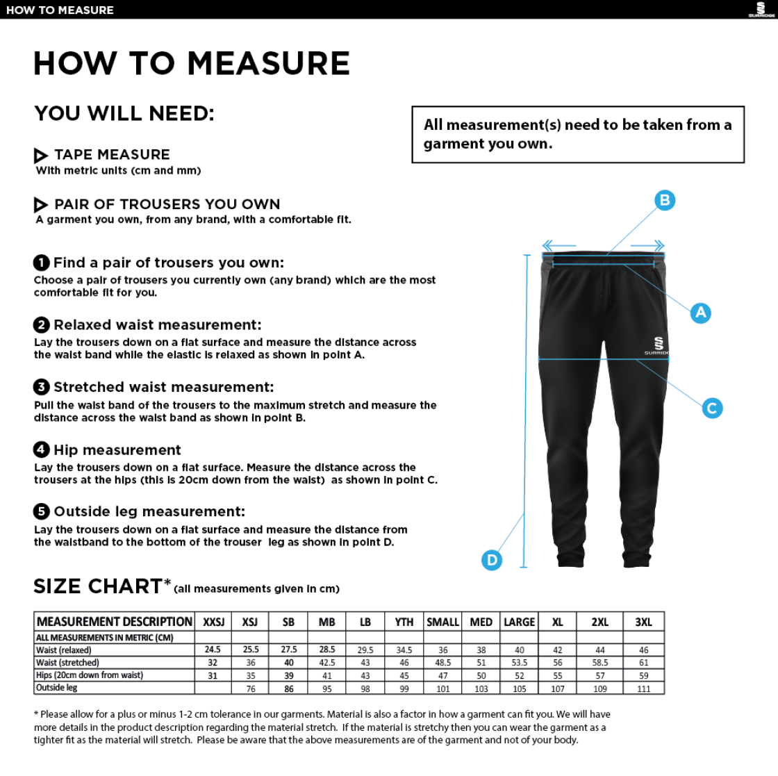 Ketteringham Hall CC - Tek Skinny Pants - Size Guide