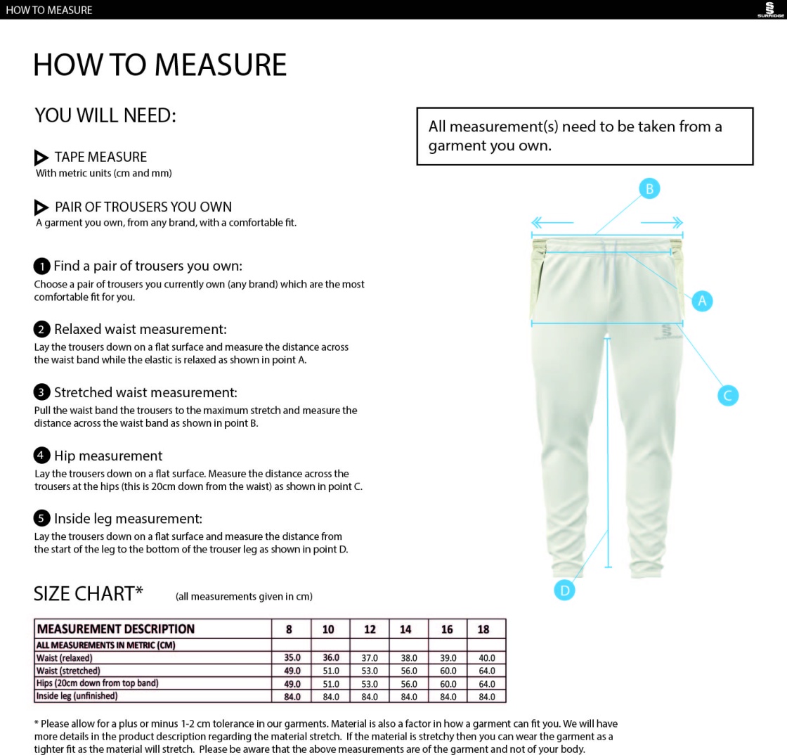 KETTERINGHAM HALL CC Ergo Playing Women`s Pant - Size Guide