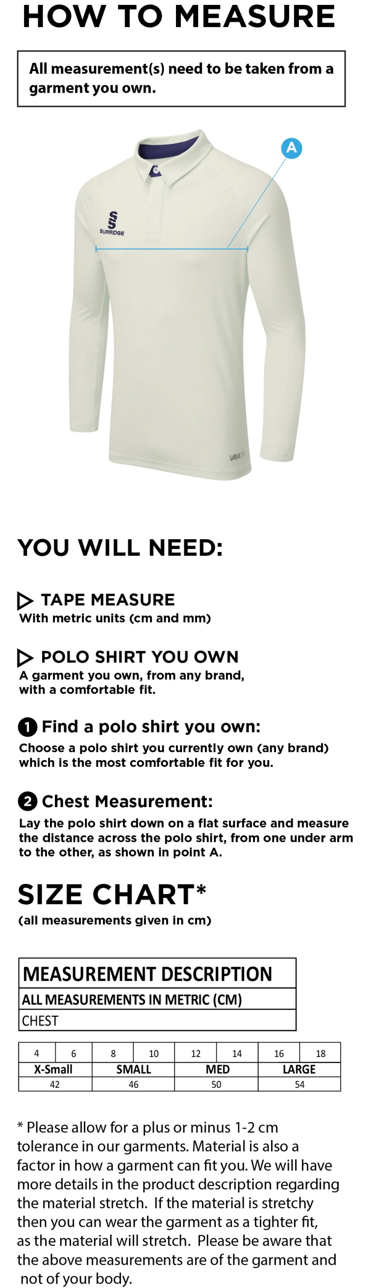 ketteringham hall cc DUAL LONG SLEEVE CRICKET SHIRT (WOMENS)-Ivory - Size Guide