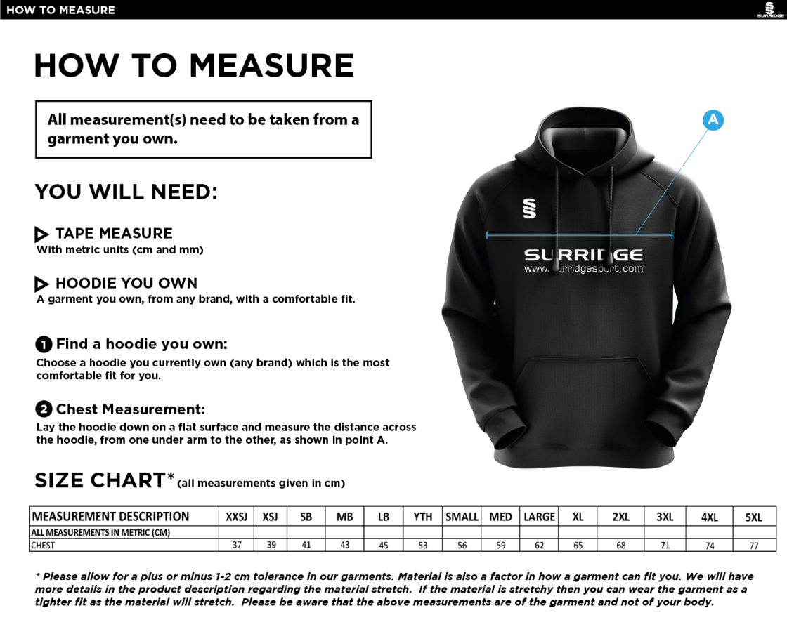 Ketteringham Hall CC - Blade Hoody - Size Guide