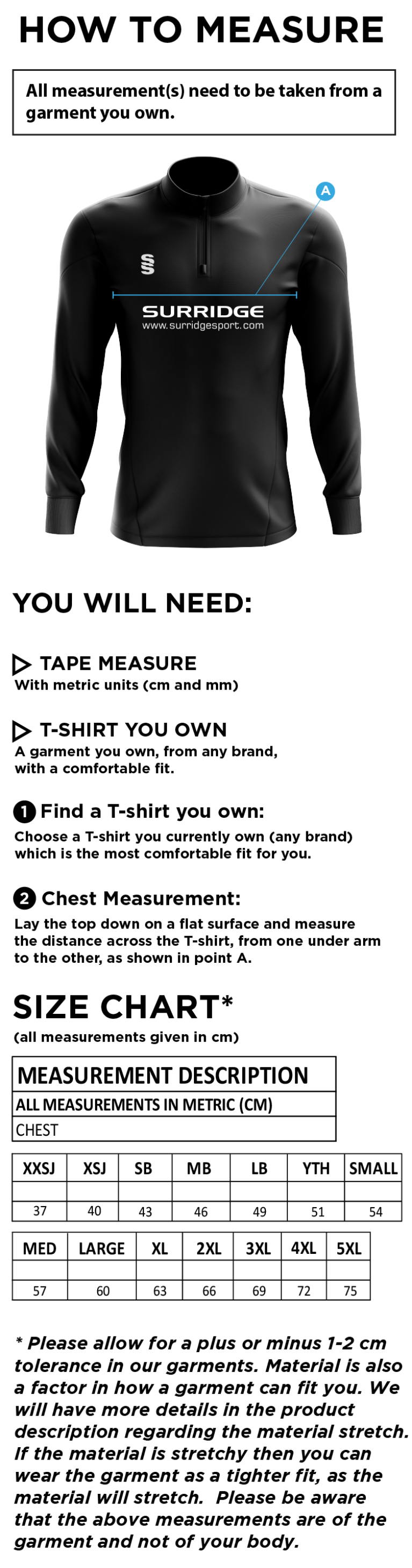 Ketteringham Hall CC - Blade Performance Top - Size Guide
