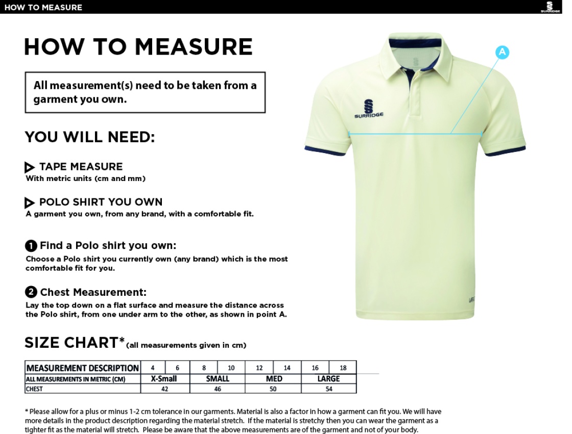 KETTERINGHAM HALL CC Dual Cricket Shirt Short Sleeve Womens - Size Guide
